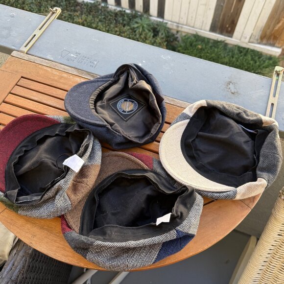 Set Of 4 Patchwork Tweed & Solid Flat Caps Hats Size Medium - Picture 6 of 7